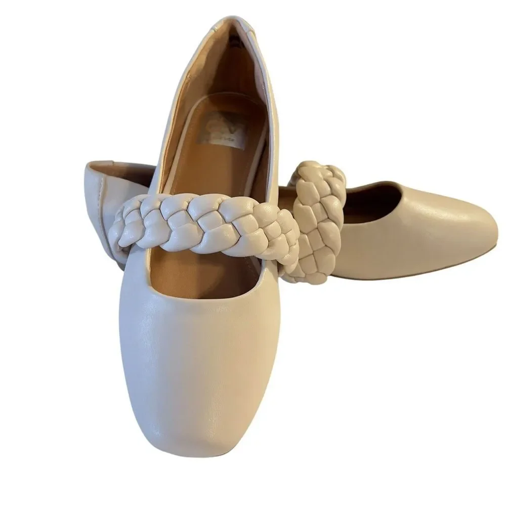 Dolce Vita Braid Chain Strap Ballet Flat Size 6M Ivory Faux Leather Vegan NWOB‎